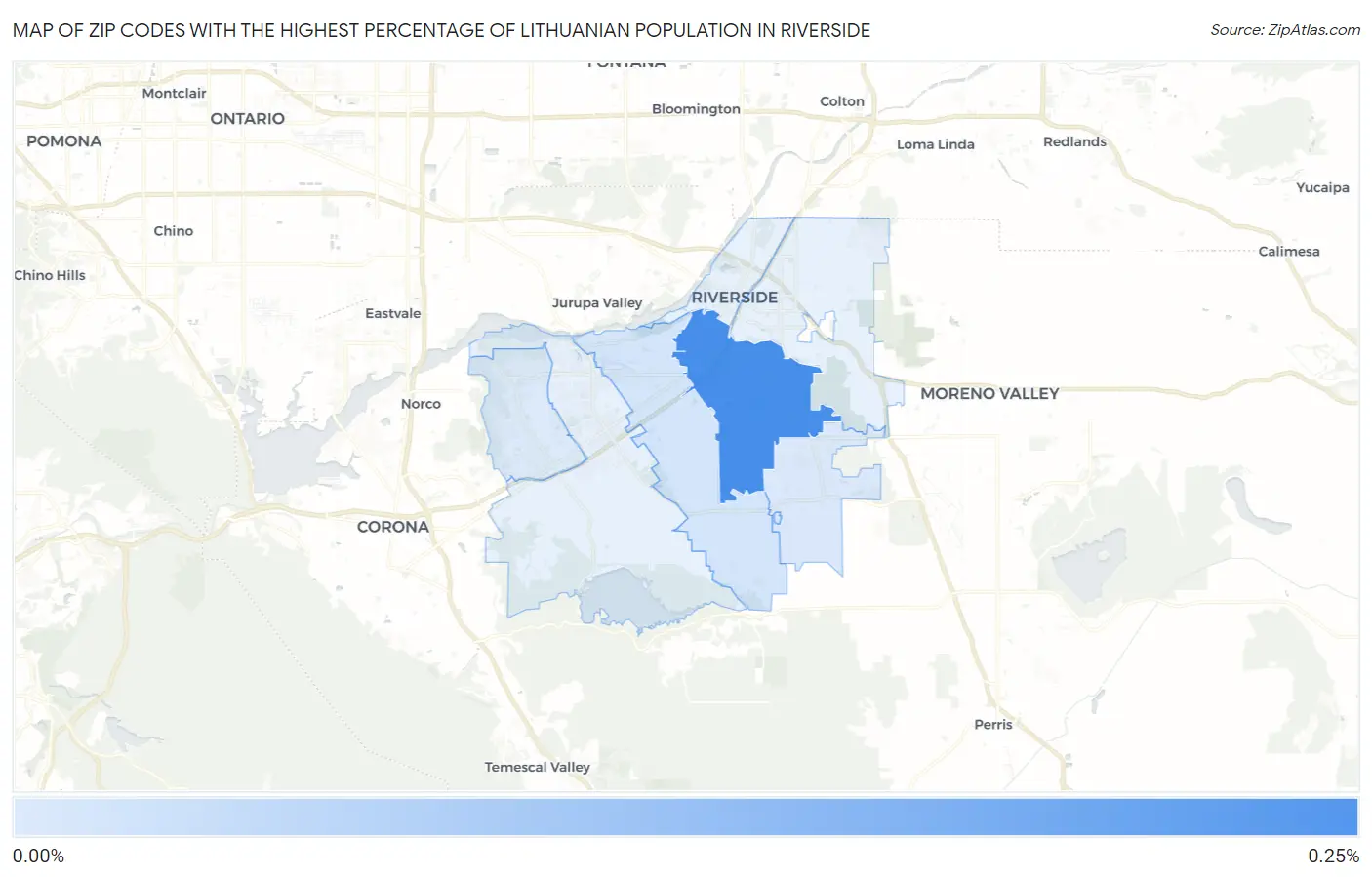 Zip Codes with the Highest Percentage of Lithuanian Population in Riverside Map