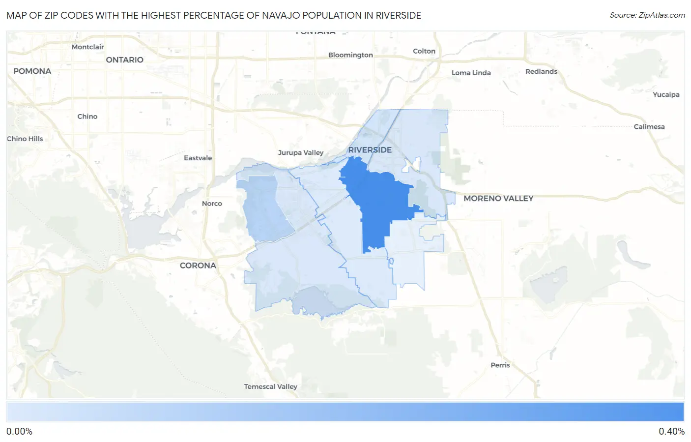 Zip Codes with the Highest Percentage of Navajo Population in Riverside Map