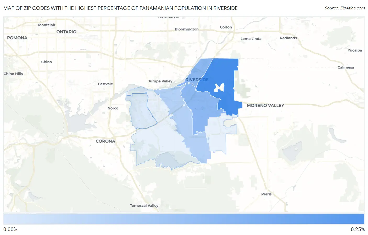 Zip Codes with the Highest Percentage of Panamanian Population in Riverside Map