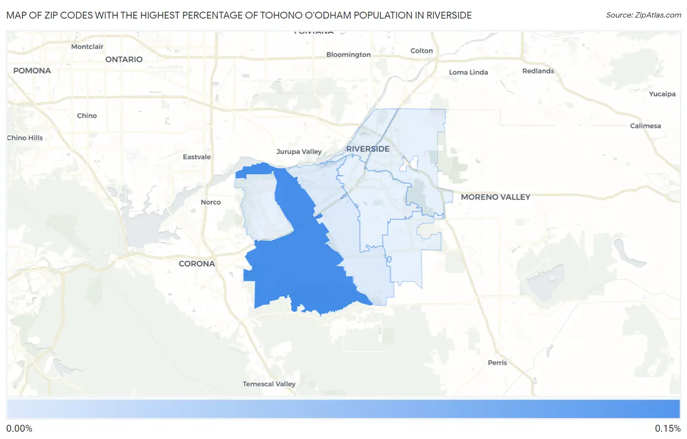 Zip Codes with the Highest Percentage of Tohono O'Odham Population in Riverside Map