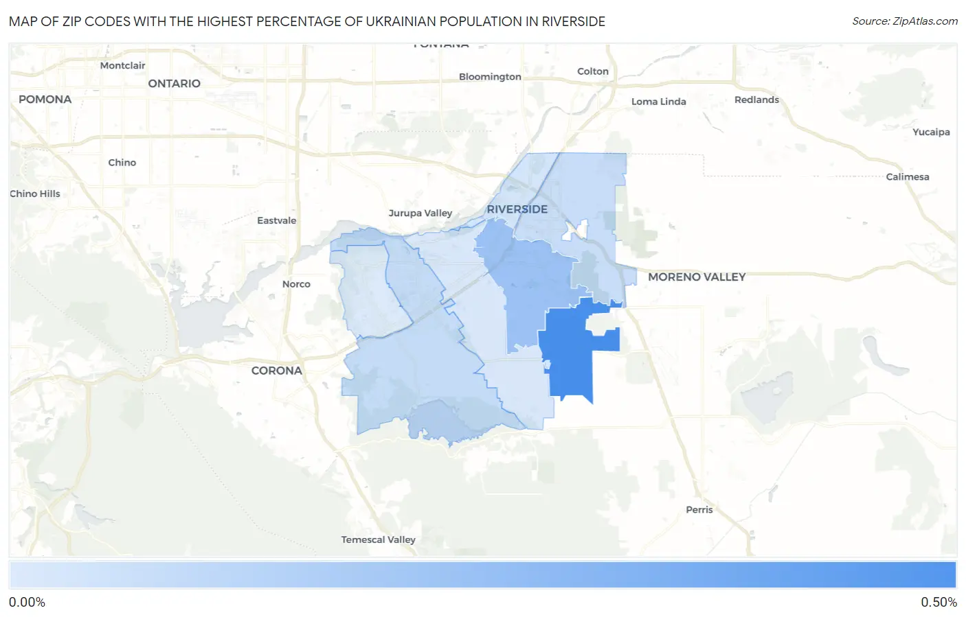 Zip Codes with the Highest Percentage of Ukrainian Population in Riverside Map