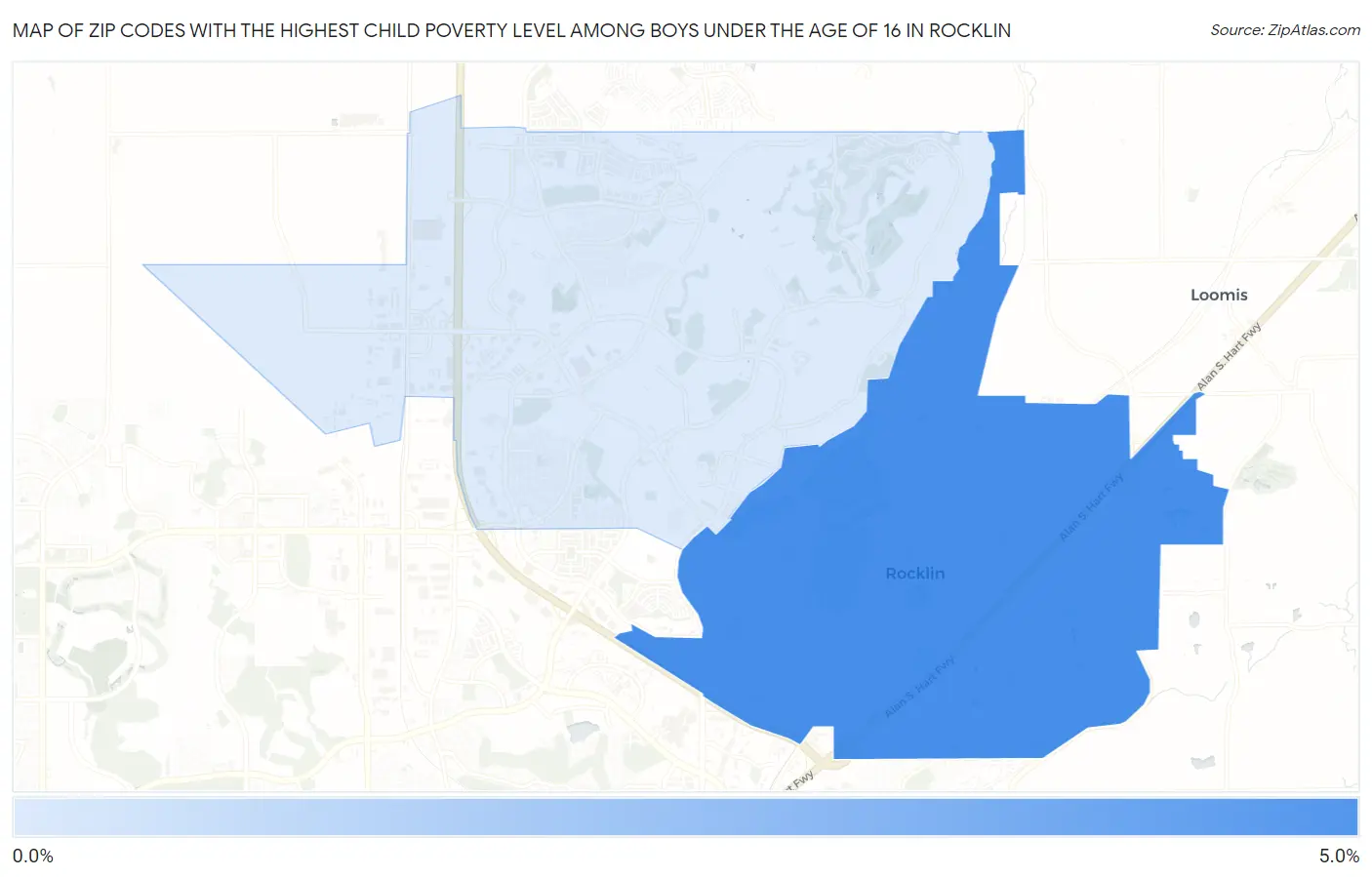 Zip Codes with the Highest Child Poverty Level Among Boys Under the Age of 16 in Rocklin Map
