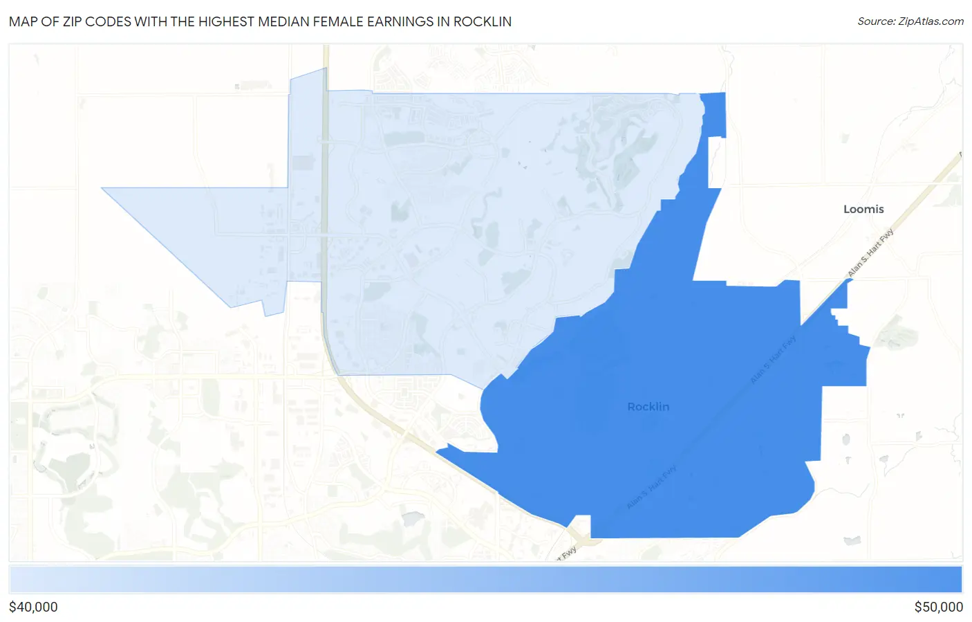 Zip Codes with the Highest Median Female Earnings in Rocklin Map