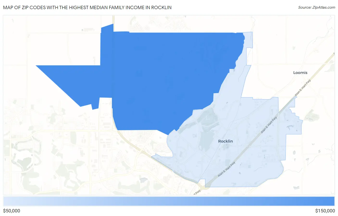 Zip Codes with the Highest Median Family Income in Rocklin Map