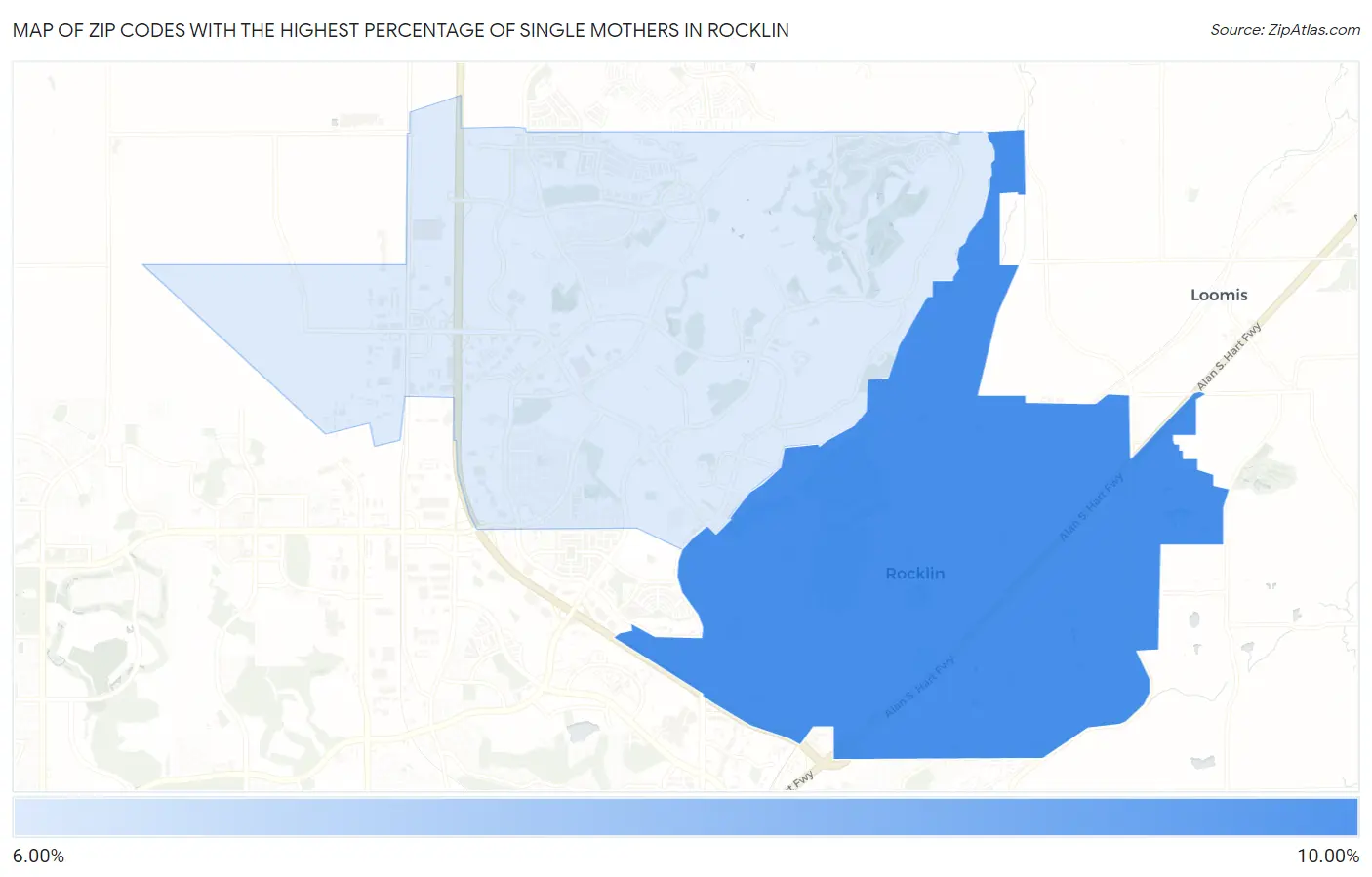 Zip Codes with the Highest Percentage of Single Mothers in Rocklin Map
