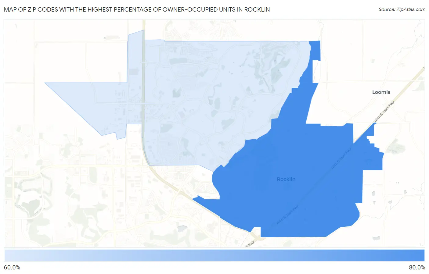 Zip Codes with the Highest Percentage of Owner-Occupied Units in Rocklin Map