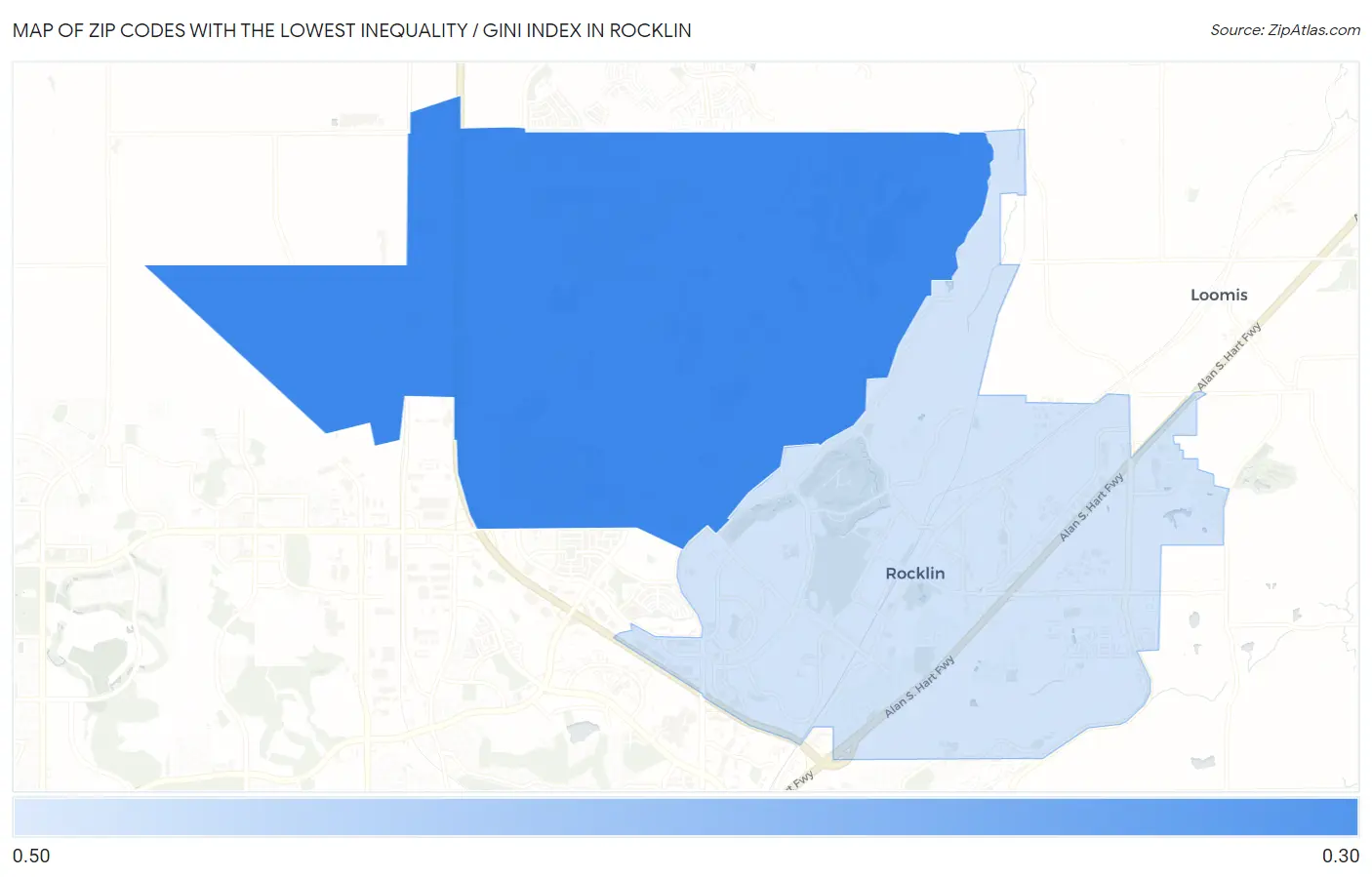 Zip Codes with the Lowest Inequality / Gini Index in Rocklin Map