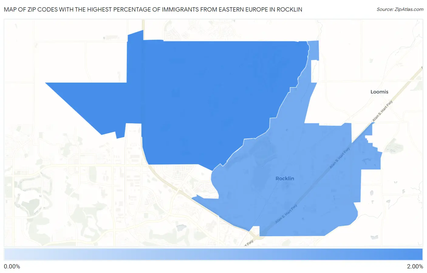 Zip Codes with the Highest Percentage of Immigrants from Eastern Europe in Rocklin Map