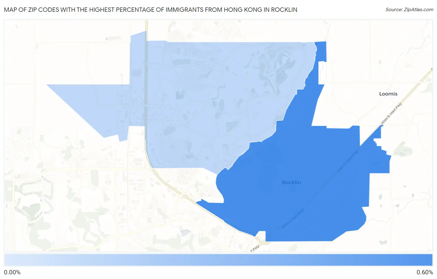Zip Codes with the Highest Percentage of Immigrants from Hong Kong in Rocklin Map