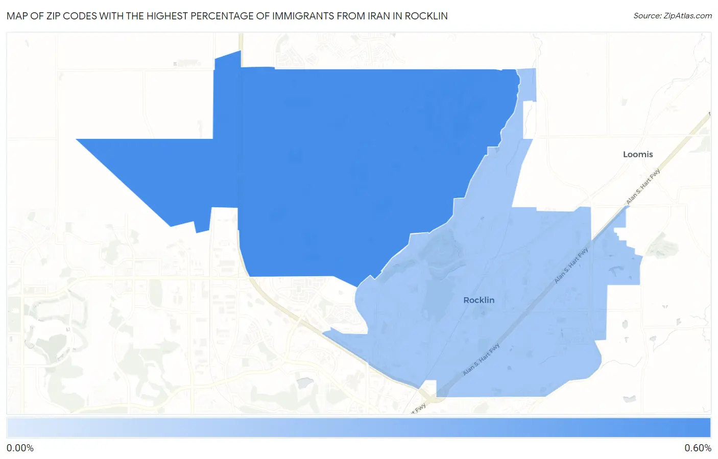Zip Codes with the Highest Percentage of Immigrants from Iran in Rocklin Map