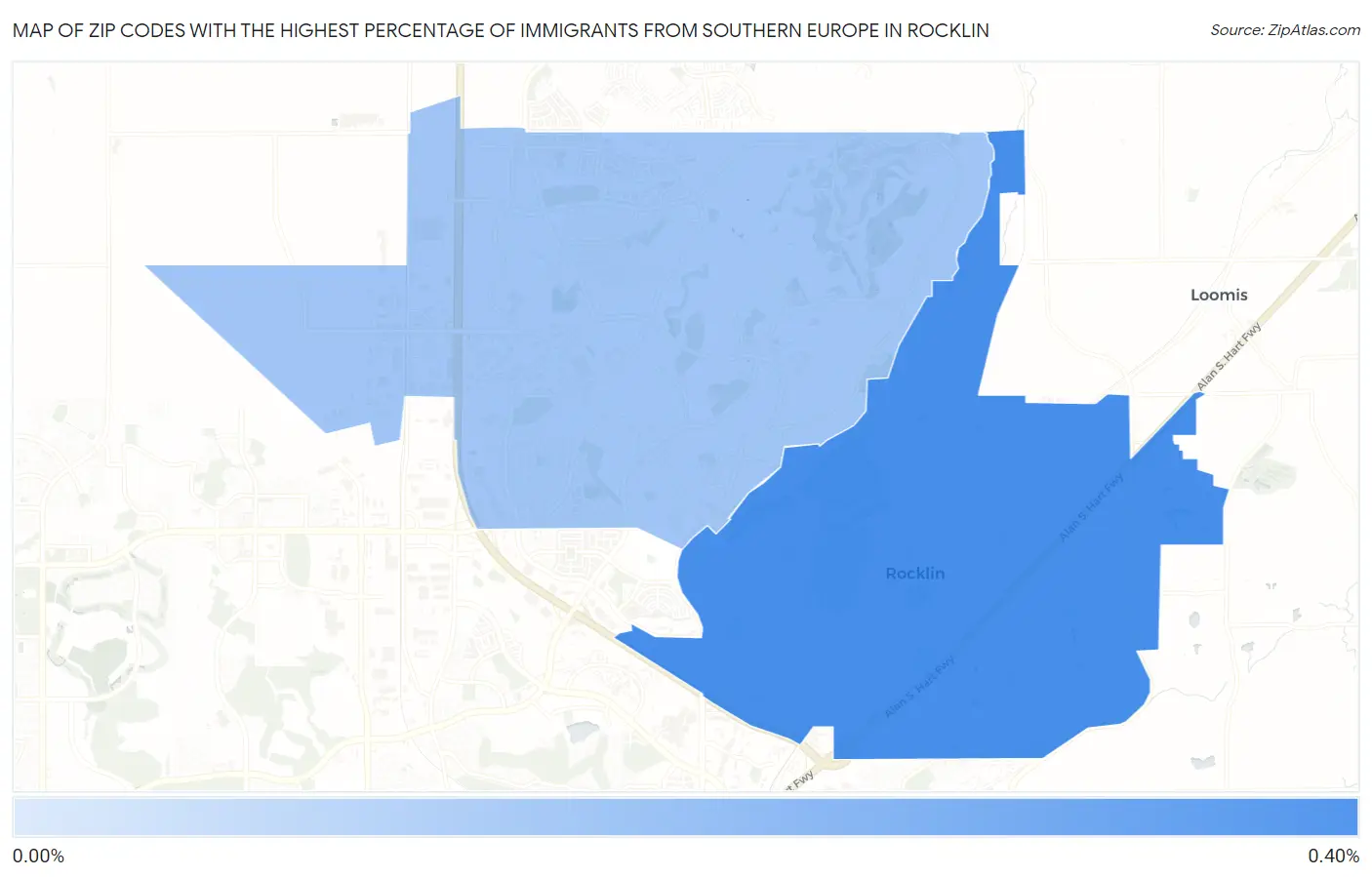 Zip Codes with the Highest Percentage of Immigrants from Southern Europe in Rocklin Map