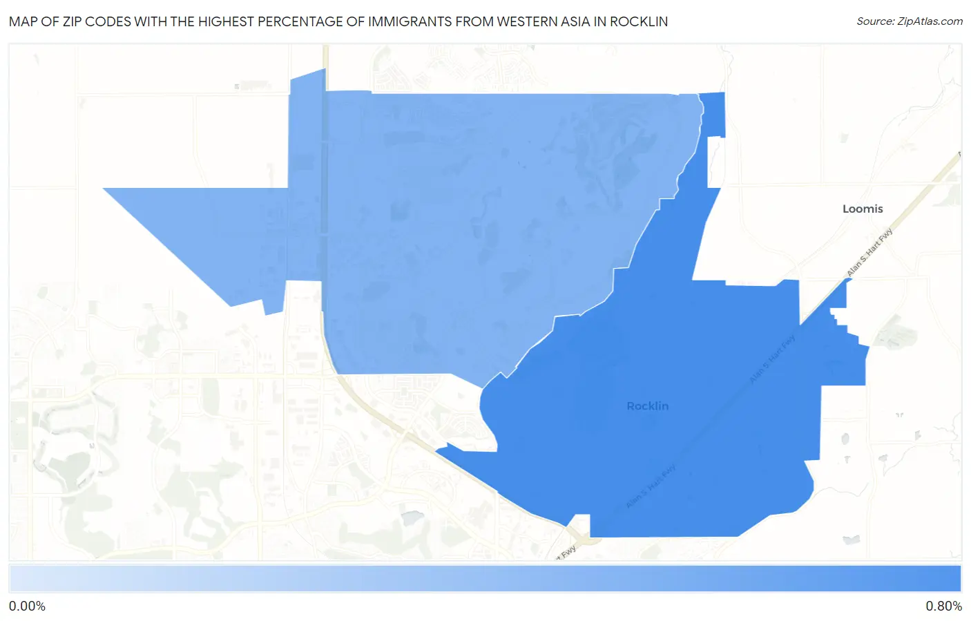 Zip Codes with the Highest Percentage of Immigrants from Western Asia in Rocklin Map