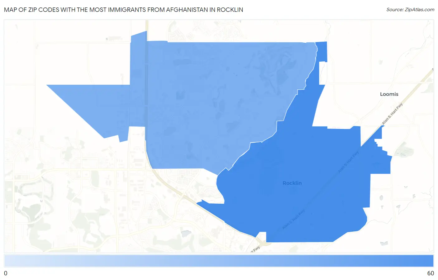 Zip Codes with the Most Immigrants from Afghanistan in Rocklin Map