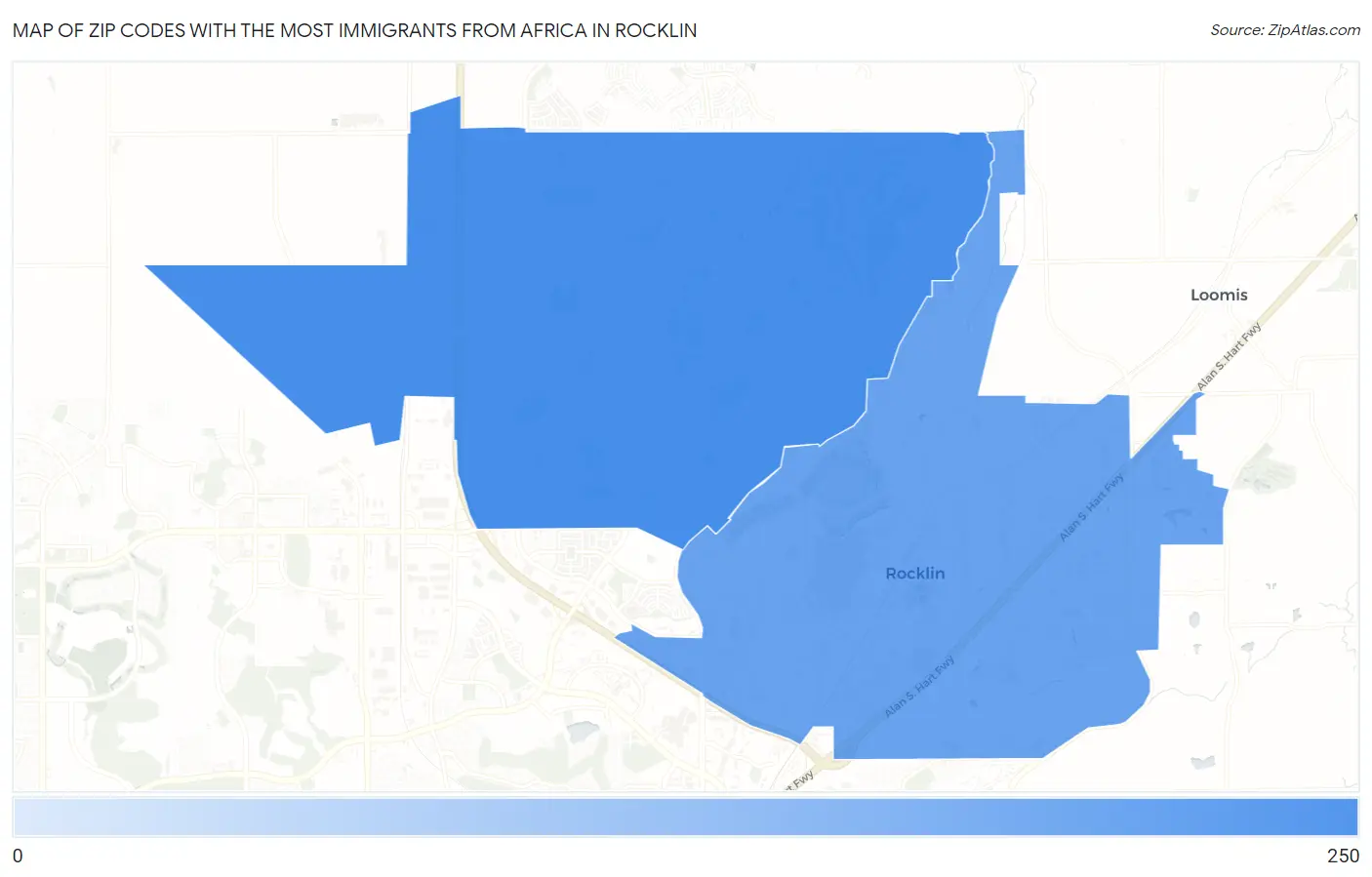 Zip Codes with the Most Immigrants from Africa in Rocklin Map