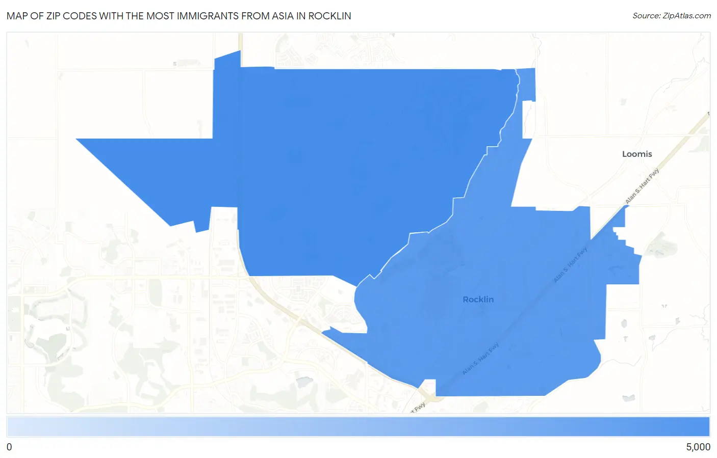Zip Codes with the Most Immigrants from Asia in Rocklin Map