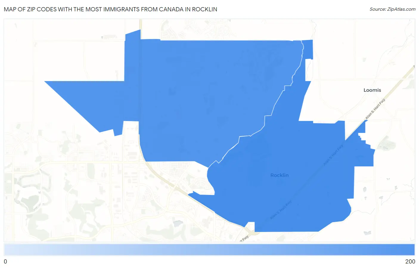 Zip Codes with the Most Immigrants from Canada in Rocklin Map