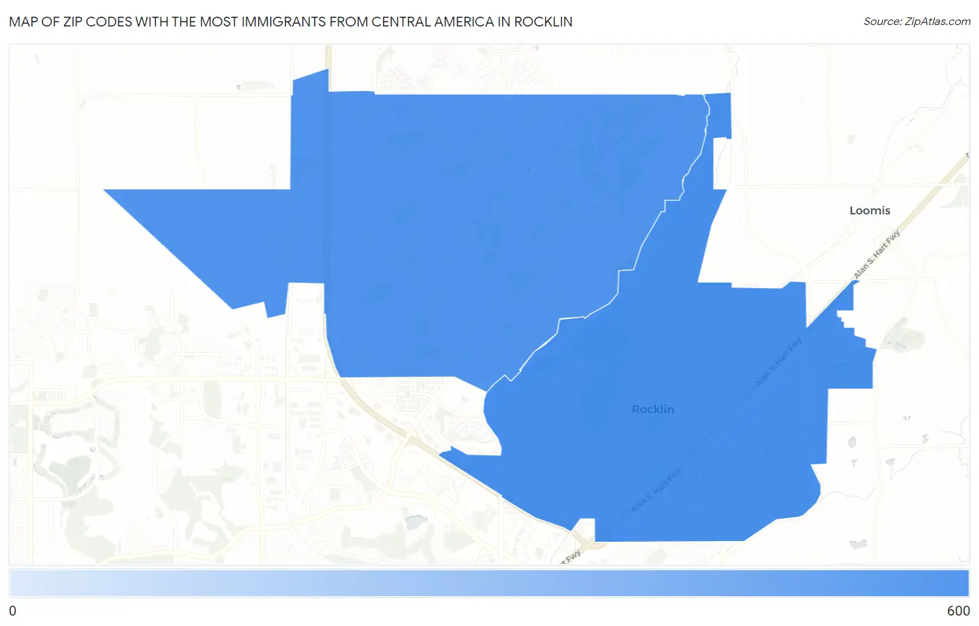 Zip Codes with the Most Immigrants from Central America in Rocklin Map