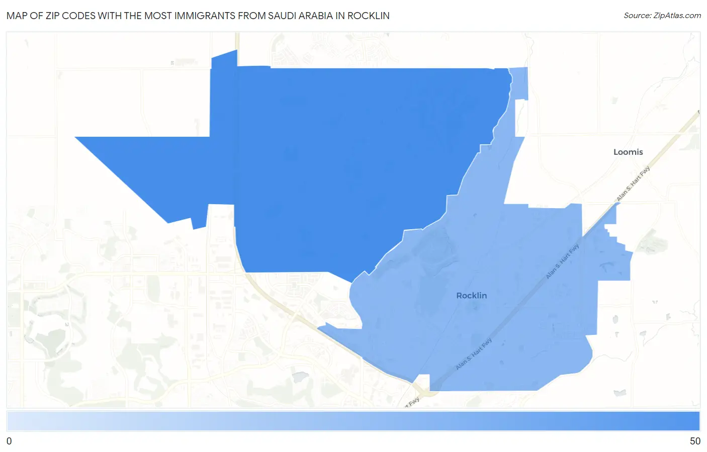 Zip Codes with the Most Immigrants from Saudi Arabia in Rocklin Map