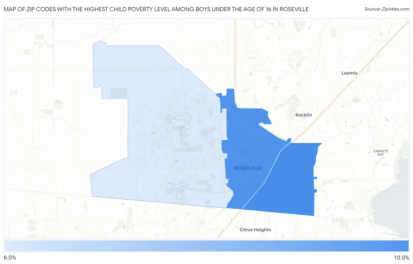 Zip Codes with the Highest Child Poverty Level Among Boys Under the Age of 16 in Roseville Map