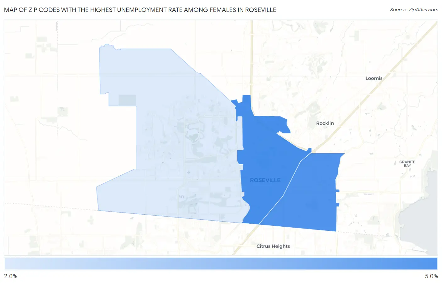 Zip Codes with the Highest Unemployment Rate Among Females in Roseville Map