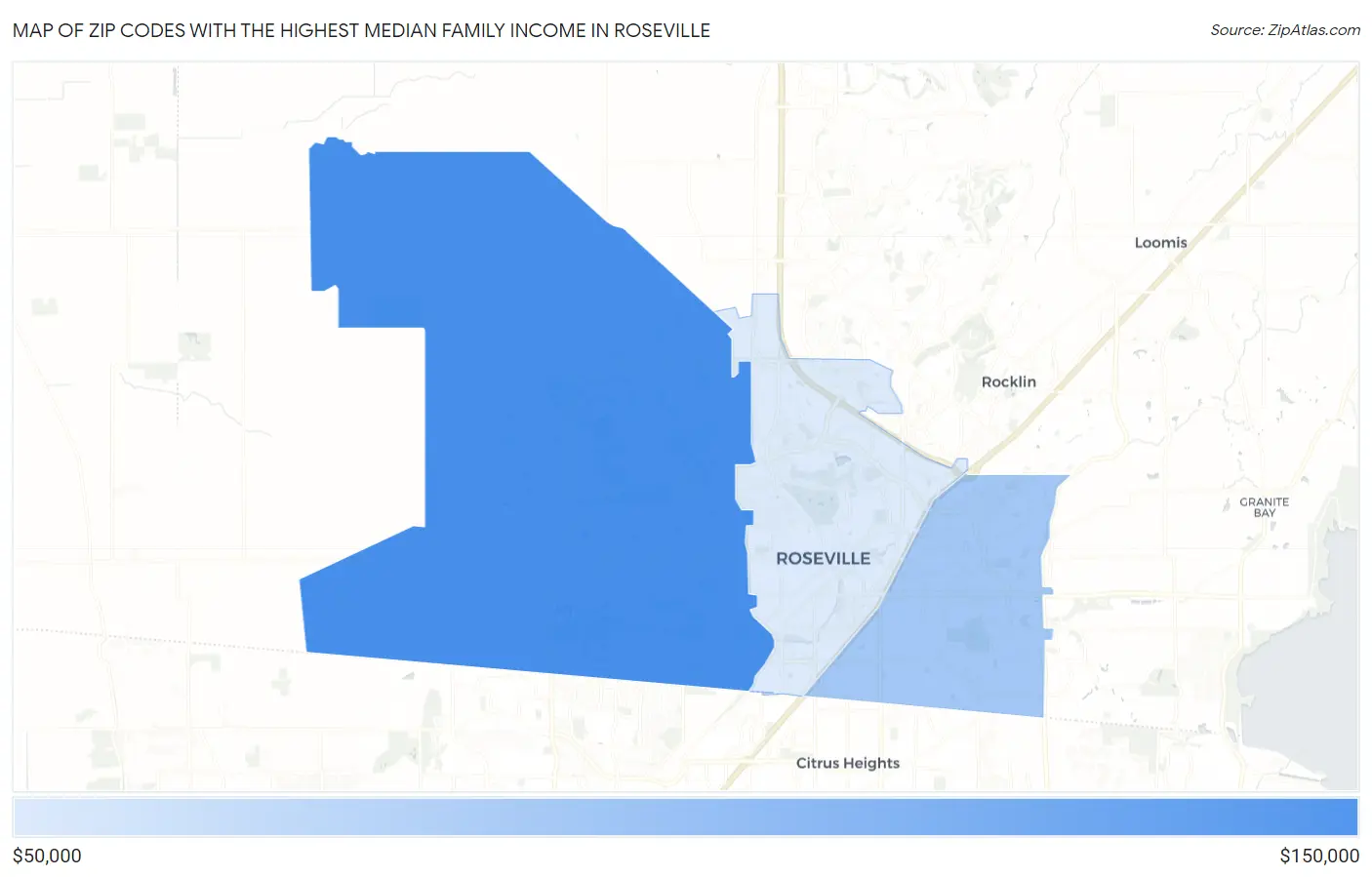 Zip Codes with the Highest Median Family Income in Roseville Map