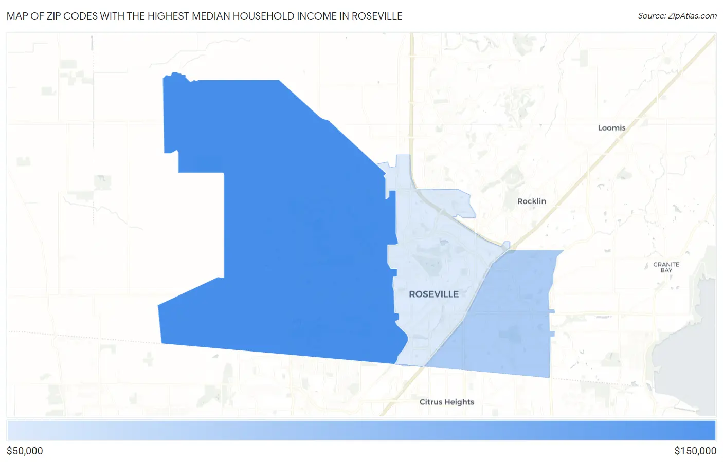 Zip Codes with the Highest Median Household Income in Roseville Map
