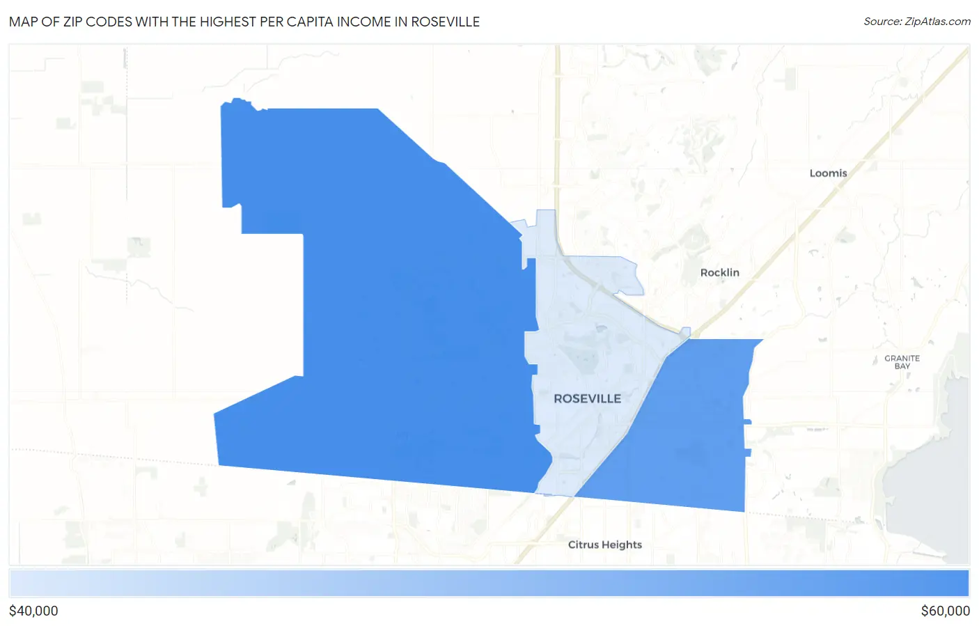 Zip Codes with the Highest Per Capita Income in Roseville Map