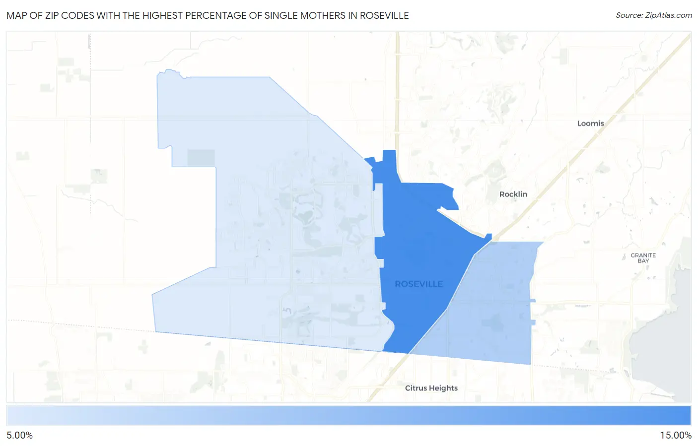 Zip Codes with the Highest Percentage of Single Mothers in Roseville Map