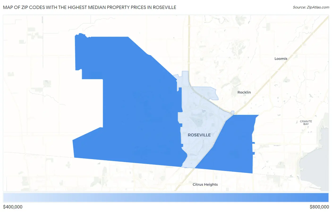 Zip Codes with the Highest Median Property Prices in Roseville Map