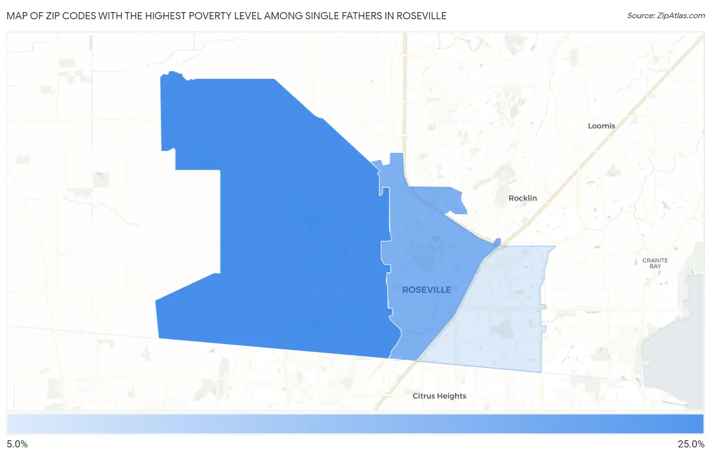 Zip Codes with the Highest Poverty Level Among Single Fathers in Roseville Map