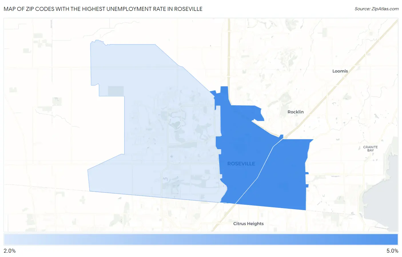 Zip Codes with the Highest Unemployment Rate in Roseville Map