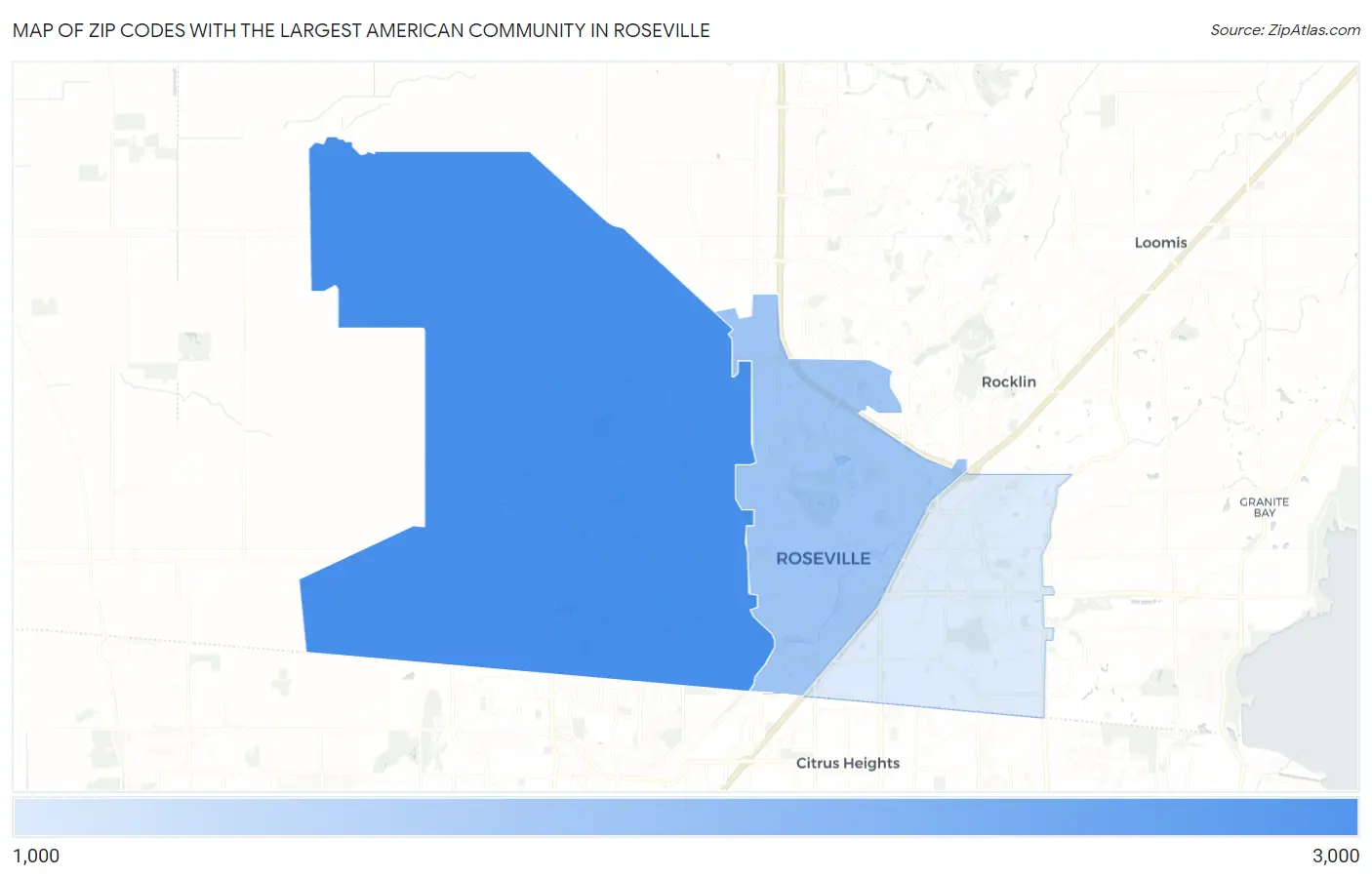 Zip Codes with the Largest American Community in Roseville Map