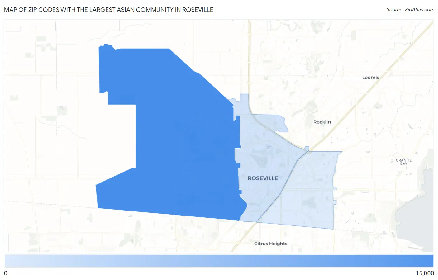 Zip Codes with the Largest Asian Community in Roseville Map