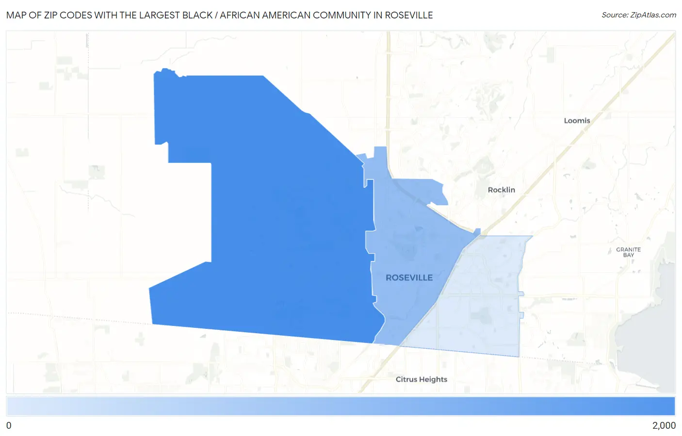 Zip Codes with the Largest Black / African American Community in Roseville Map