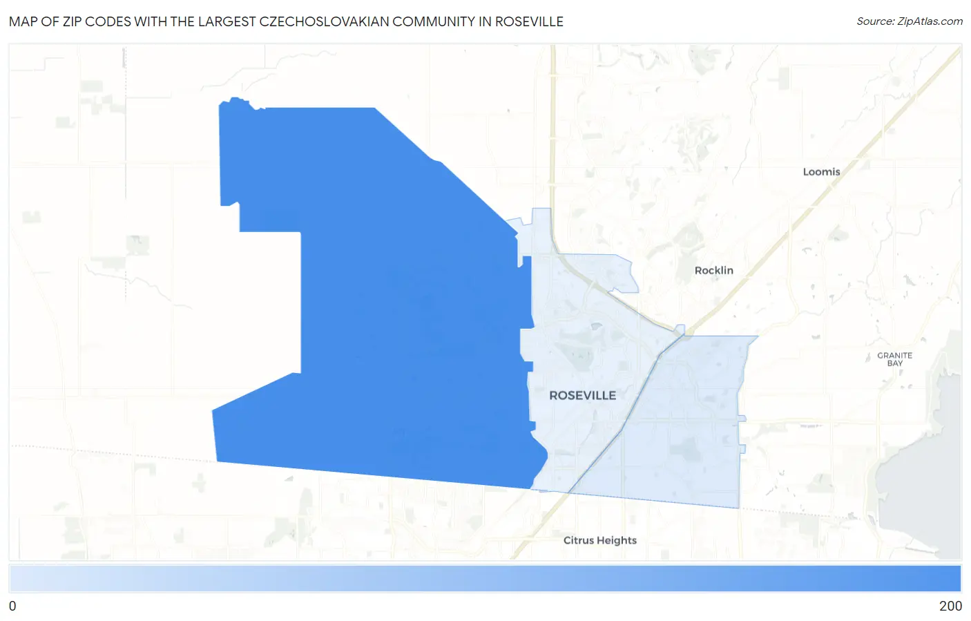 Zip Codes with the Largest Czechoslovakian Community in Roseville Map