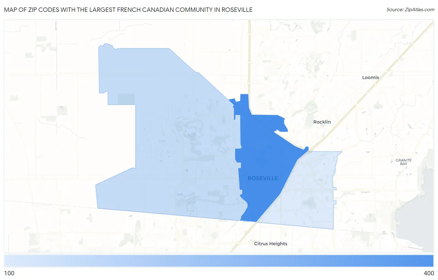 Zip Codes with the Largest French Canadian Community in Roseville Map