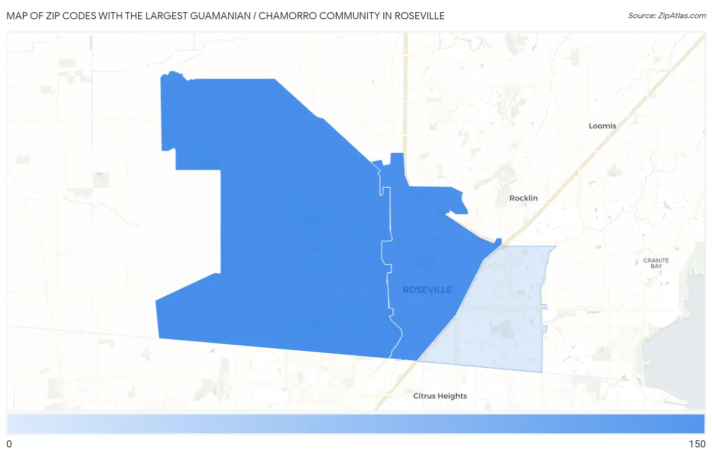 Zip Codes with the Largest Guamanian / Chamorro Community in Roseville Map