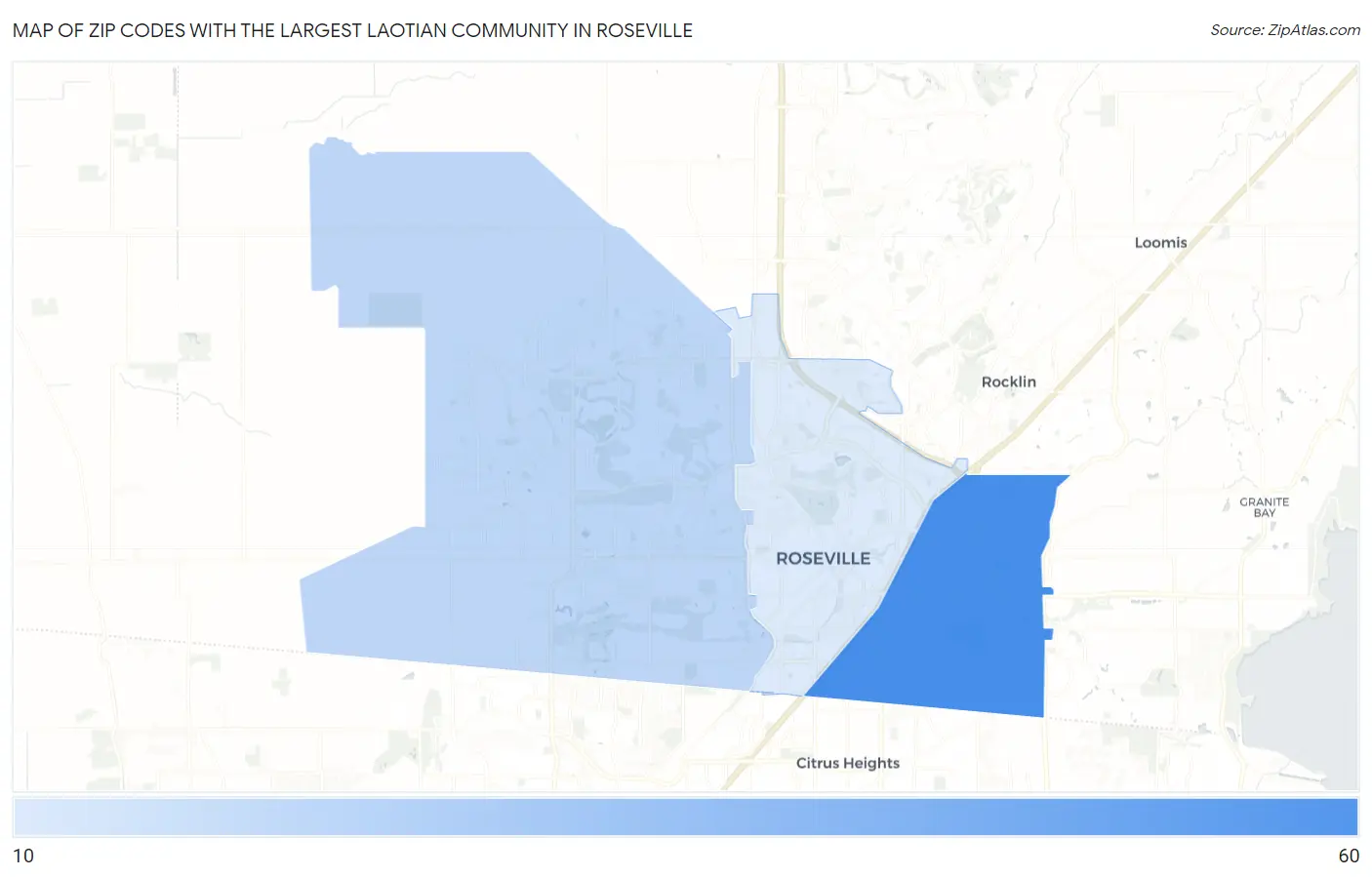 Zip Codes with the Largest Laotian Community in Roseville Map