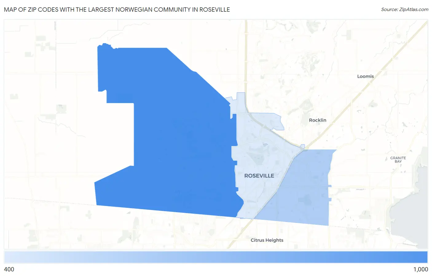 Zip Codes with the Largest Norwegian Community in Roseville Map