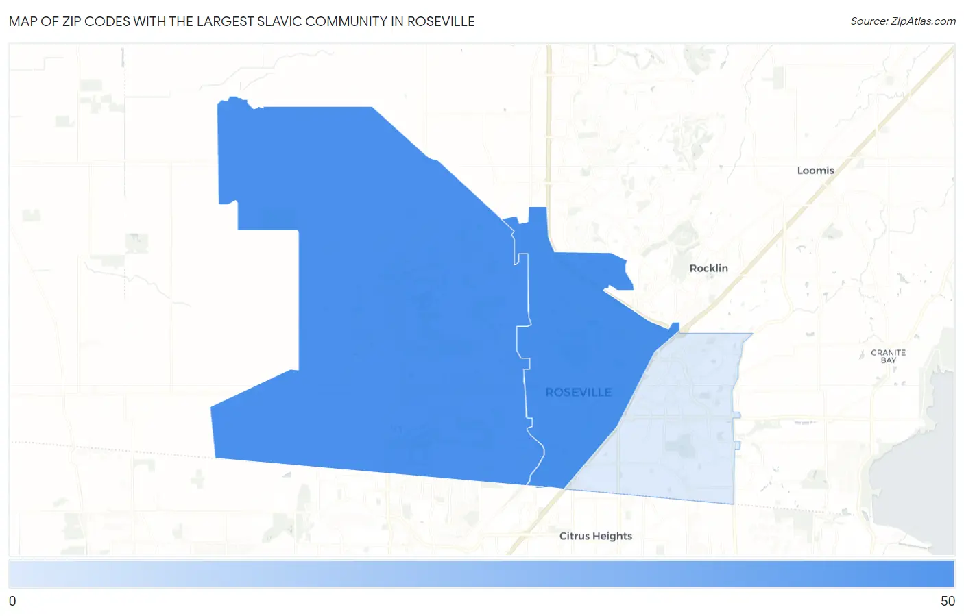 Zip Codes with the Largest Slavic Community in Roseville Map