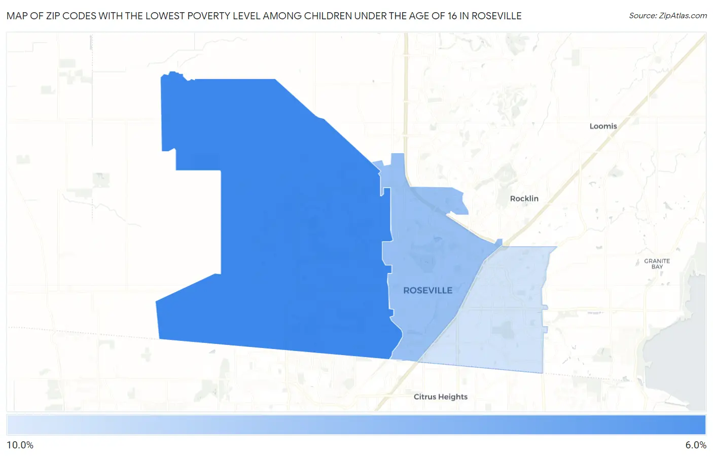 Zip Codes with the Lowest Poverty Level Among Children Under the Age of 16 in Roseville Map