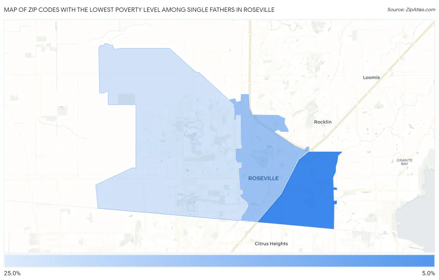 Zip Codes with the Lowest Poverty Level Among Single Fathers in Roseville Map