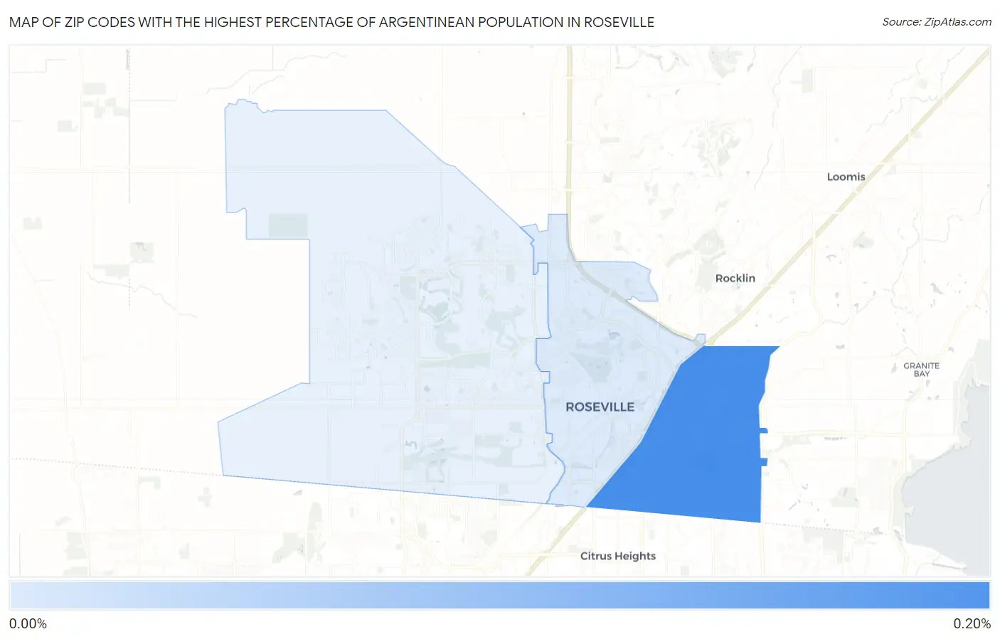 Zip Codes with the Highest Percentage of Argentinean Population in Roseville Map