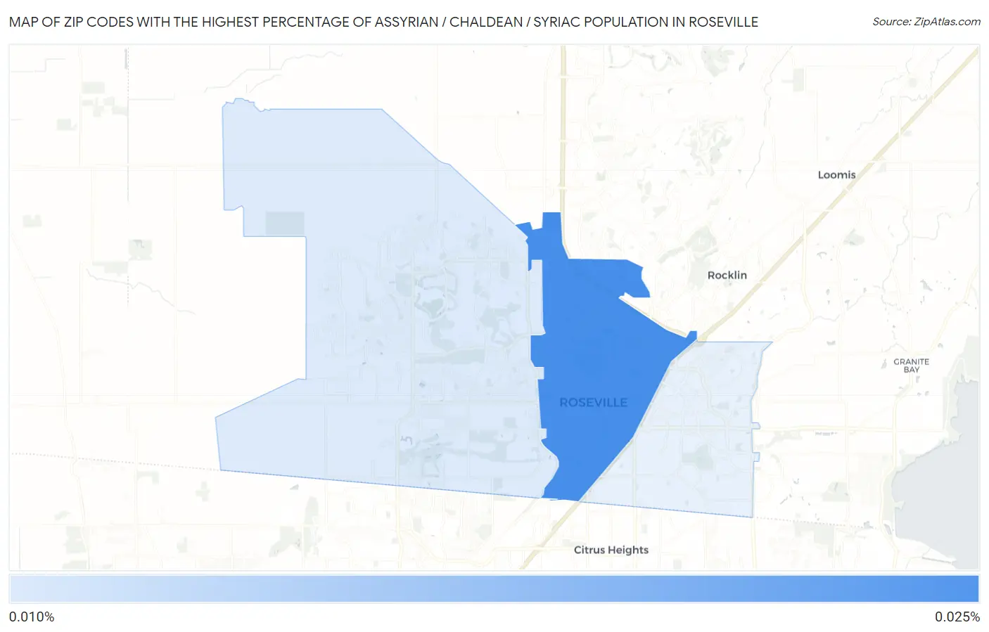 Zip Codes with the Highest Percentage of Assyrian / Chaldean / Syriac Population in Roseville Map