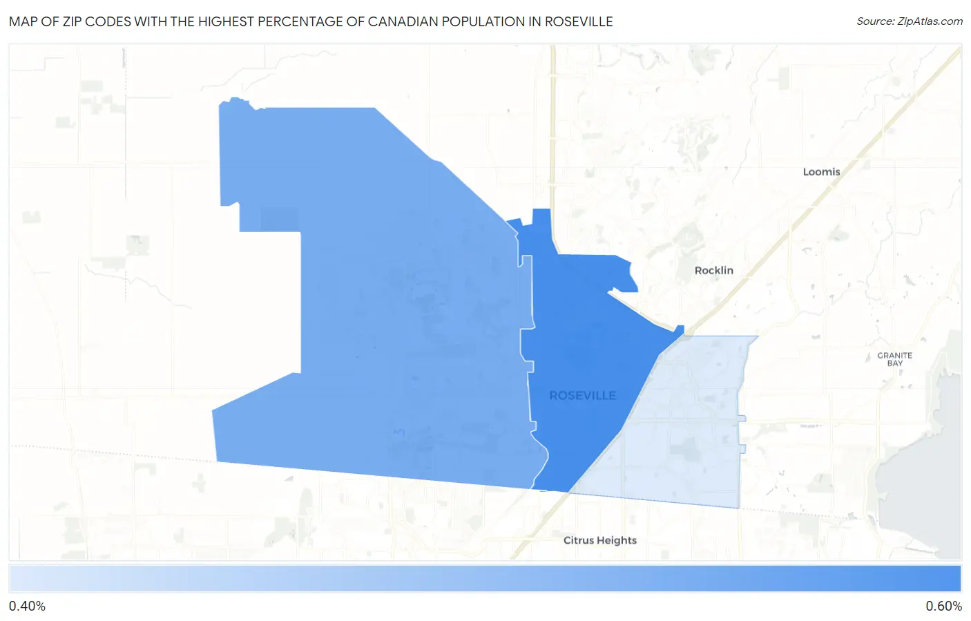 Zip Codes with the Highest Percentage of Canadian Population in Roseville Map