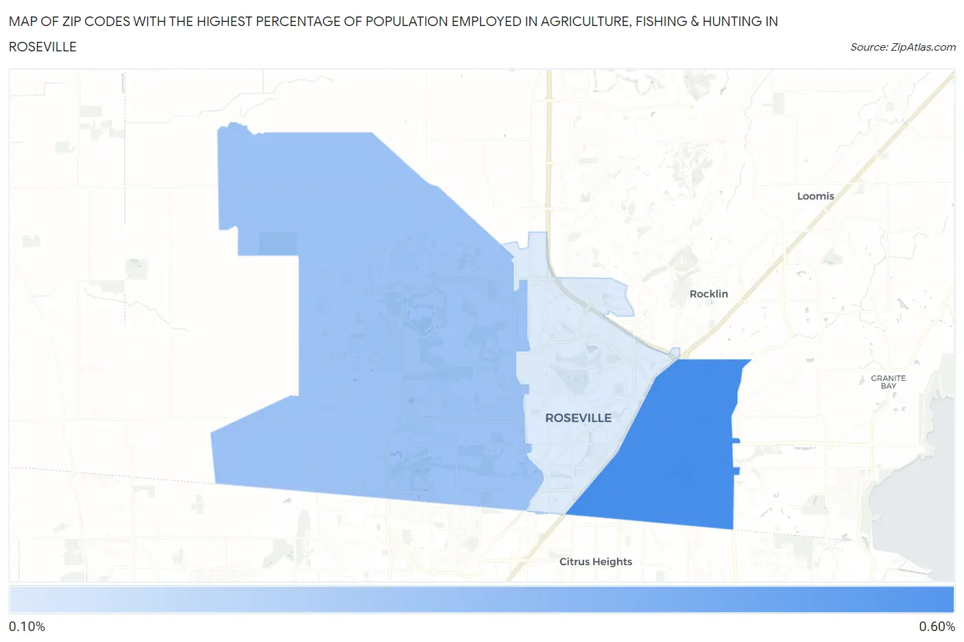 Zip Codes with the Highest Percentage of Population Employed in Agriculture, Fishing & Hunting in Roseville Map