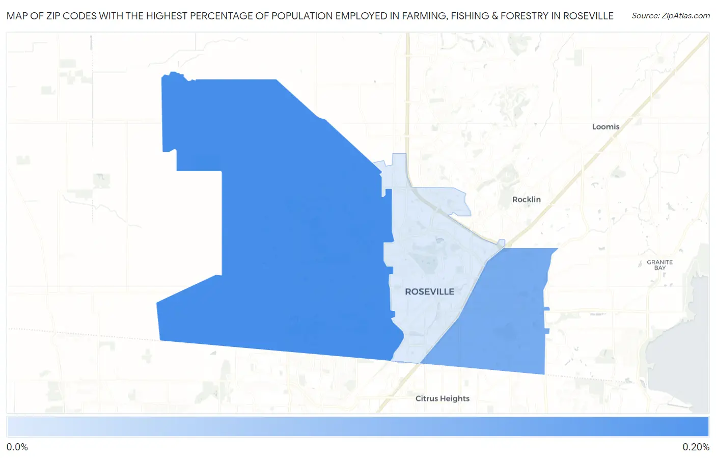 Zip Codes with the Highest Percentage of Population Employed in Farming, Fishing & Forestry in Roseville Map