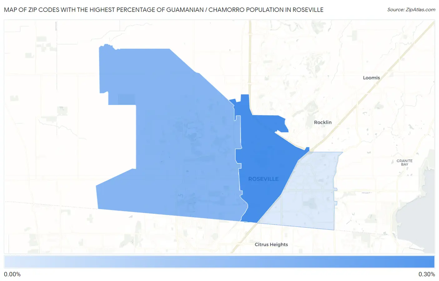 Zip Codes with the Highest Percentage of Guamanian / Chamorro Population in Roseville Map