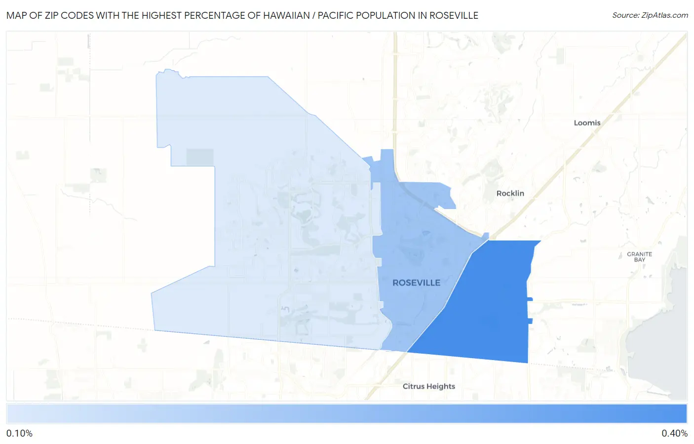Zip Codes with the Highest Percentage of Hawaiian / Pacific Population in Roseville Map