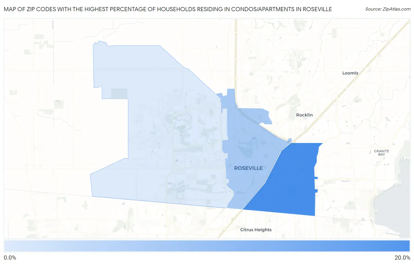 Zip Codes with the Highest Percentage of Households Residing in Condos/Apartments in Roseville Map
